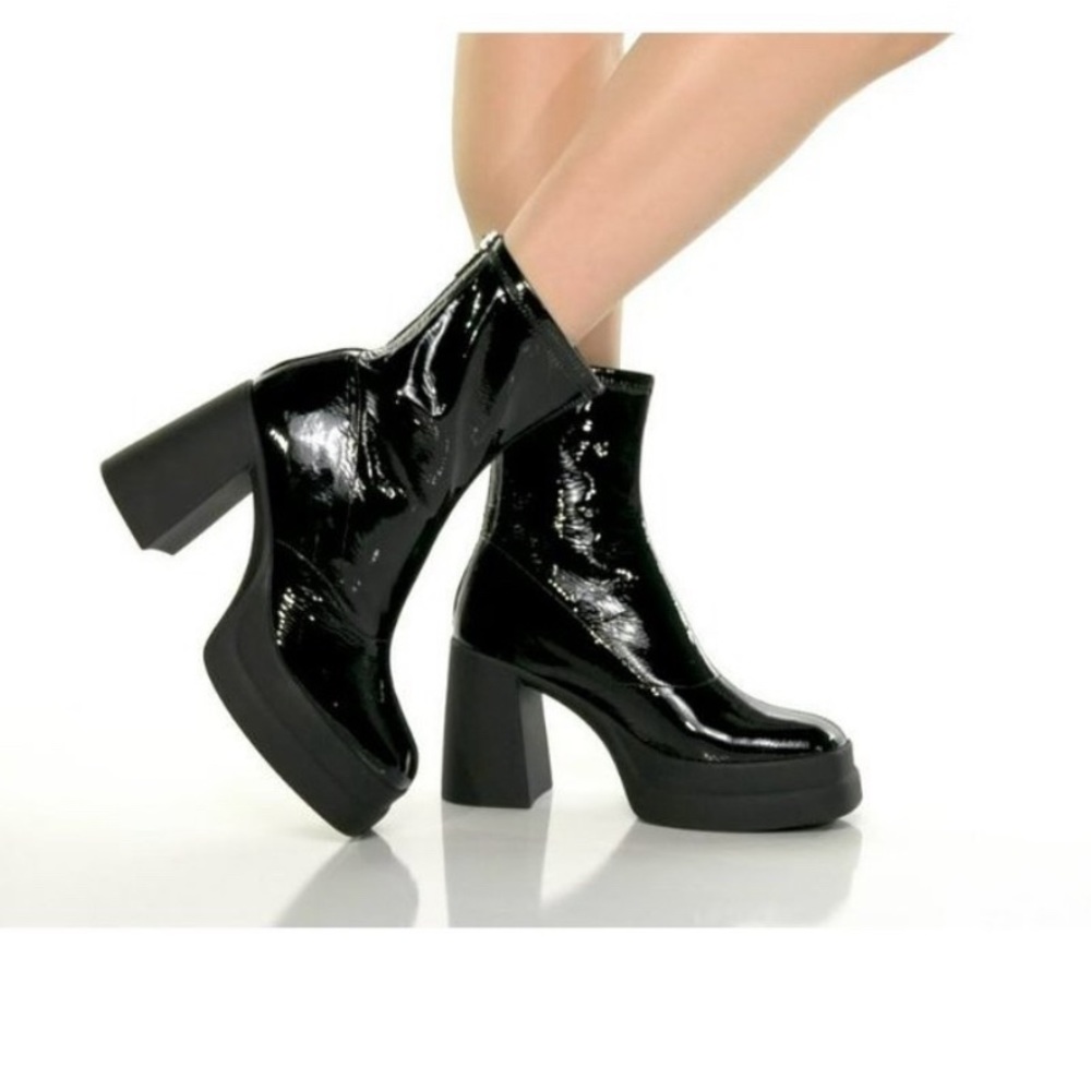 Free People Leather Double Stack Mid Calf Platform Boots Size 8